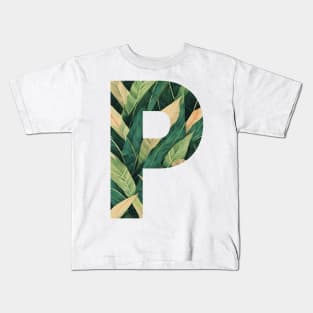 A pattern of vintage tropical leaves filling the letter p Kids T-Shirt